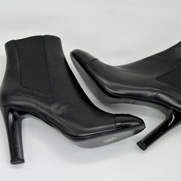 CHANEL 21B Leather Patent Cap Toe CC Ankle Boots Booties Heels - Picture 13 of 16